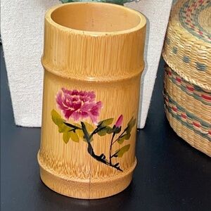 Bamboo Vase with Pink Floral Design